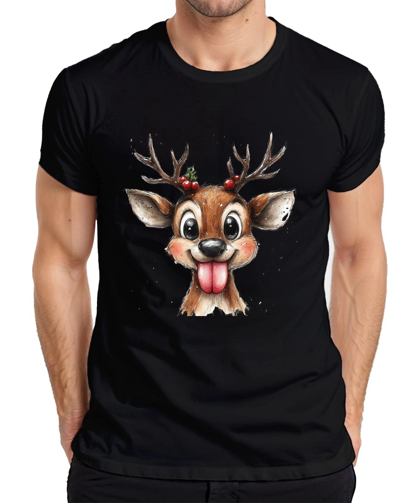 

Reindeer With Tongue Stretched Out Christmas Cute Gift Mens T-Shirt- 4XL