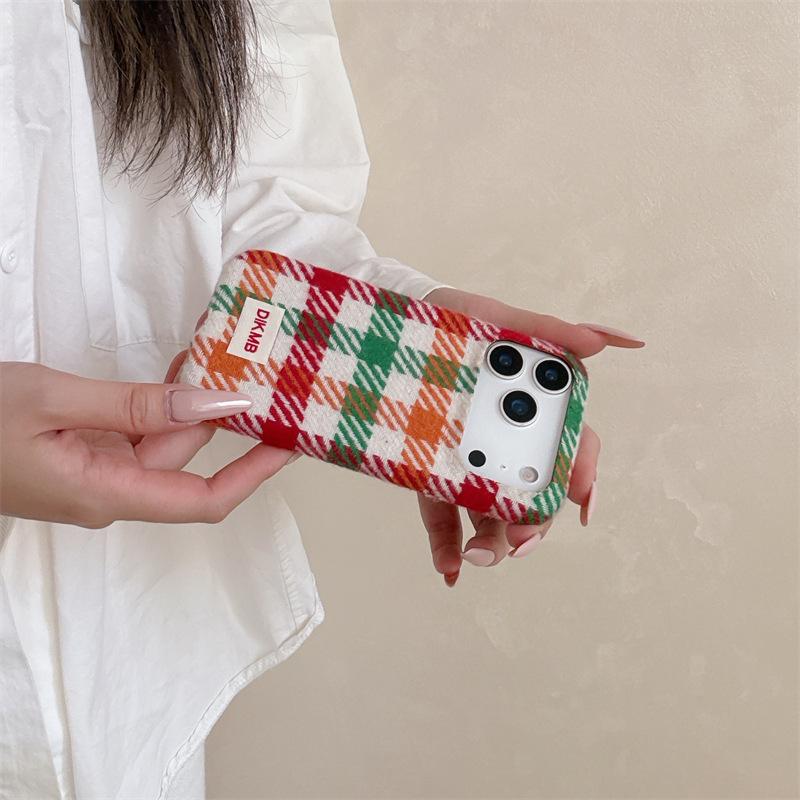 Colorful Plaid Velvet Phone Case for iPhone 16, iPhone 17, and iPhone 17 Pro Max