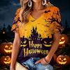Women's V-Neck Halloween Print Lightweight Blouse for Spring and Summer Casual Wear