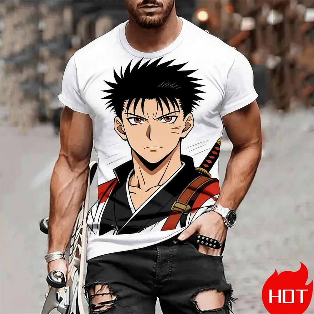 Anime Printed Men's T-shirt 3D Cool Samurai Pattern Short Sleeve Tops Daily Leisure Fashion Breathable Round Neck Pullover Tops