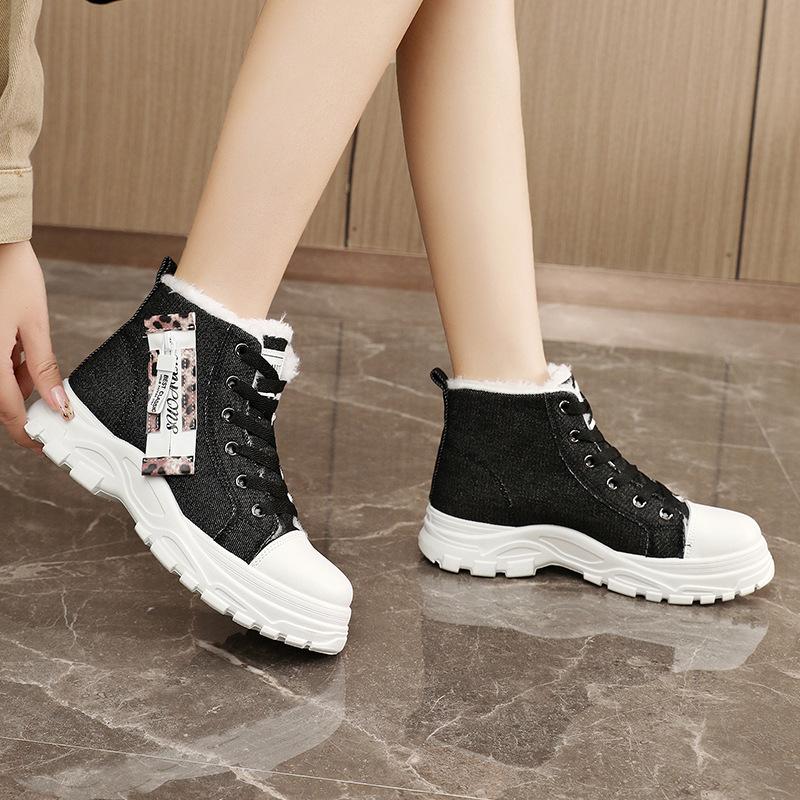 Men's and Women's Models Canvas Lightweight Comfortable Thick Sole Winter Warm Snow Boots Padded Lining Non-slip Wear Casual Sports Sneakers