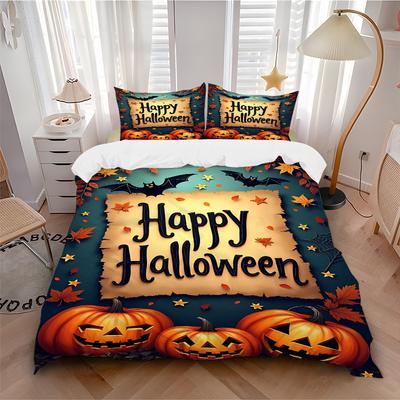 3-teiliges Halloween-Dekorations-Bettwäsche-Set. Weich und bequem, ohne Kern. (1x Bettbezug + 2x Kissenbezüge) yy251009252