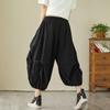 Design Sense Pleated Seven Quarter Pants for Women In Summer Loose Fit High Waisted Wide Leg Lantern Pants
