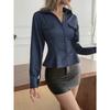 Women S Casual Long Sleeve Button Down Polo Shirt Top Navy Black