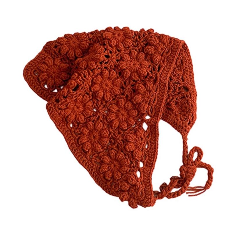 Verstellbares, gestricktes Baby-Kopftuch mit zartem Lochmuster, bequeme Kopfbedeckung, Haarschmuck für Babys und Kinder