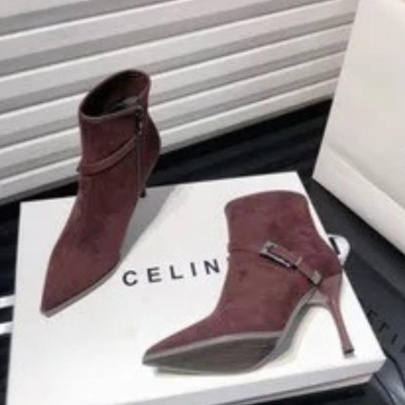 

2026 NEW Hot Selling Style Fashion Elastic Slim Women Ankle Boots Fashion Female Shoes Ladies High Heel Short Boots 34 вино красного
