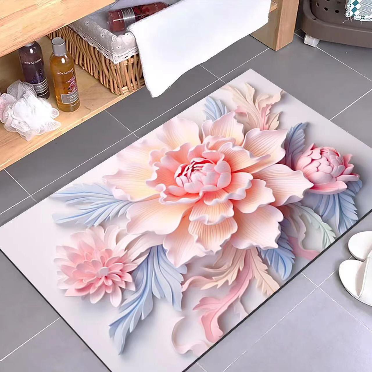 

Трехмерный цветок диатомитовый коврик для ванной комнаты из диатомита, противоскользящая обувь, абсорбирующий коврики для ванной комнаты 60*90