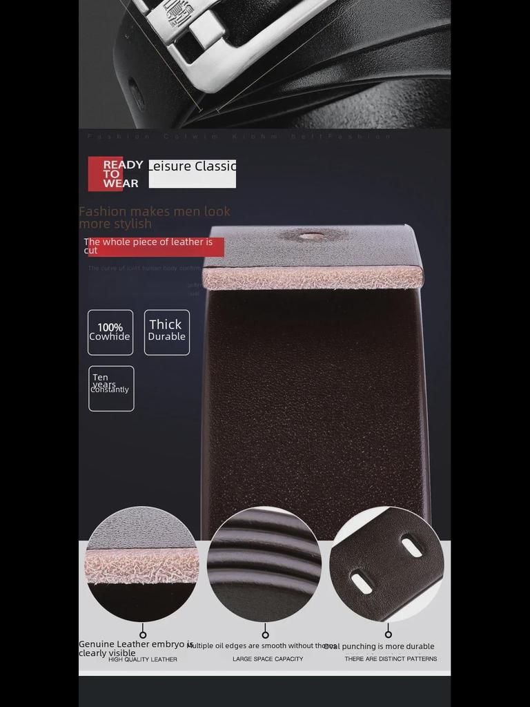 Jeepuo Men's Genuine Leather Pin Buckle Casual Belt, Korean Style