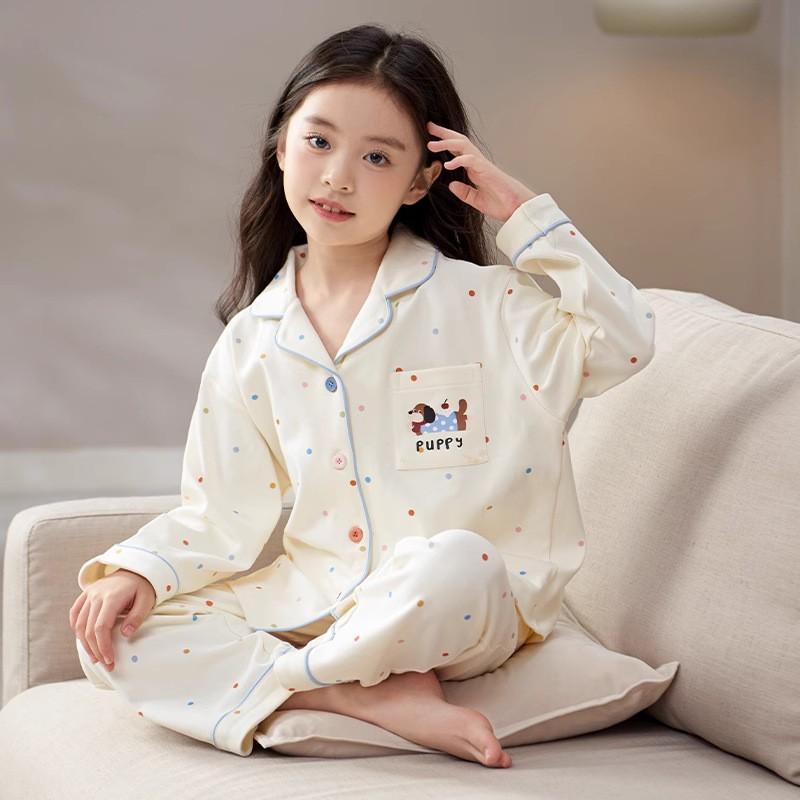 Cute Girls Cotton Pajama Set Long Sleeve Princess Style Sleepwear Fall Kids Home Wear