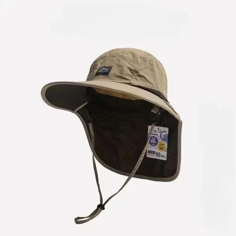 Summer Wide Brim Waterproof and Quick-drying Panama Caps Outdoor Visor Bucket Hats Mesh Breathable Sun Hat with Neck Flap Hiking