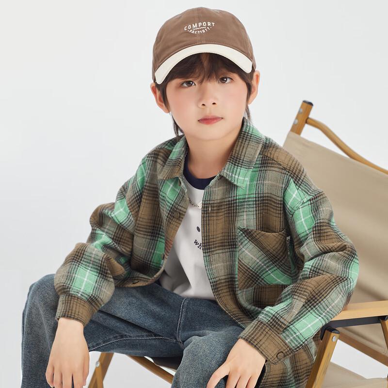 Boy s All-Cotton Brushed Plaid Long-Sleeve Shirt 130