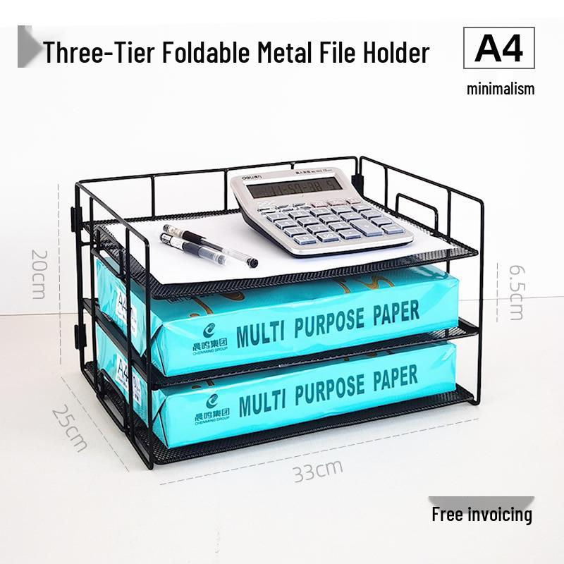 A3/A4 Foldable Desktop Document Holder with Multi-Layer Metal Shelf
