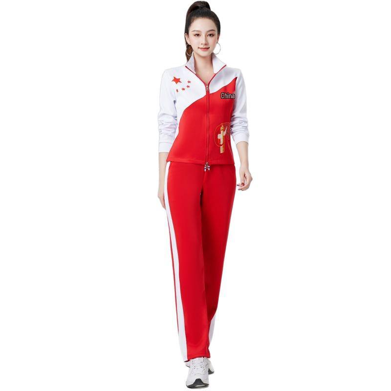 Autumn Winter Chinese Patriotic Five-Star Sports Fitness & Dance Teamwear Set