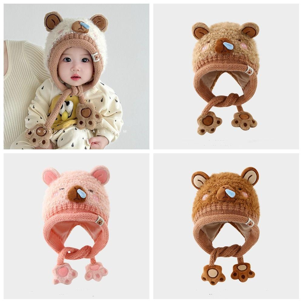 Weiche Baby-Gehörschutzkappe Verdickte Capybara-Mütze Strickmütze für Kleinkinder Wintersaison