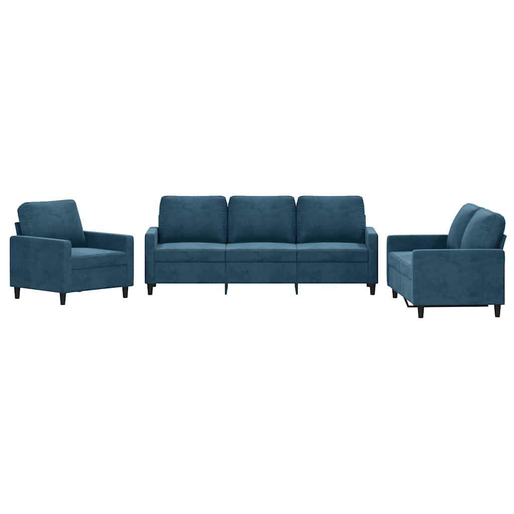 Vidaxl 3-Piece Lounge Set, Upholstered In Velvet, Blue
