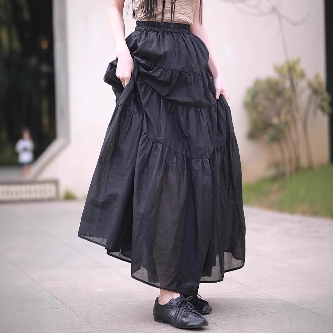 

Johnature Women Vintage Skirts Elastic Waist Solid Color Soft Cloths Autumn Casual Patchwork Skirts M чорний