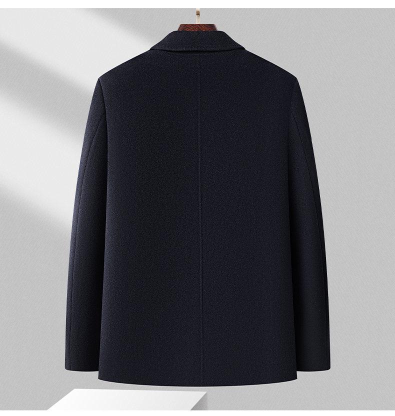 Men's Luxurious Double-Faced Wool Jacket with Lapel and Detachable Down Liner, Ideal for Business Executives.