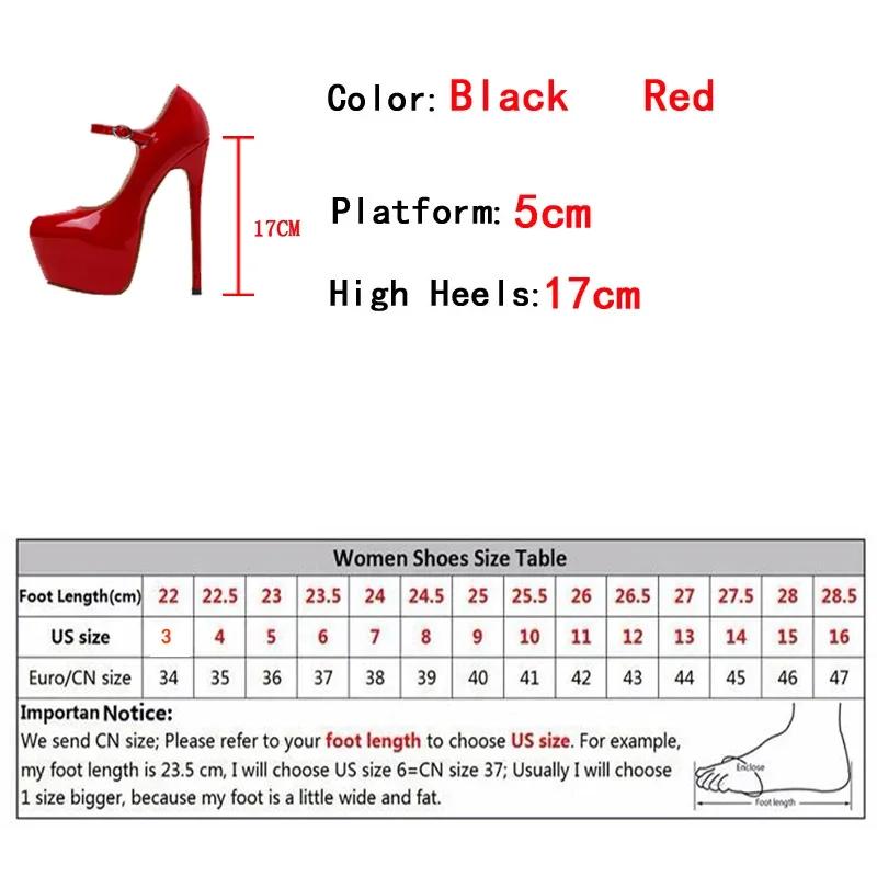 2024 Spring Autumn Women Platform Pumps Black Round Toe Buckle Strap 17CM Super High Heels Pole Dance Shoes Stiletto Mujer