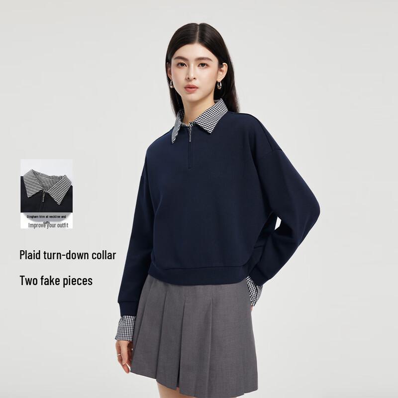 

FivePlus Women s Plaid Lapel Long Sleeve Sweatshirt M