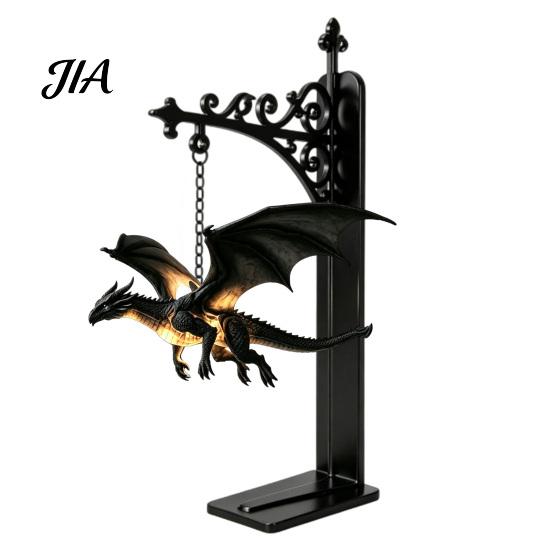 Fantasy-Thema Geschenk Magischer Fliegender Drache Bücherregal Lampe, Warmes Hängendes Nachtlicht, Harzfigur Leseecke Dekor, Einzigartig für Liebhaber Buch