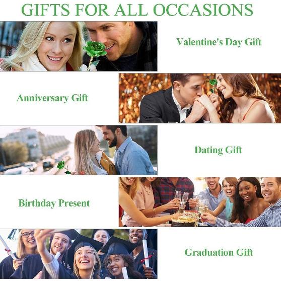 24K Green Rose for Her, Eternal Love Real Gold Plated Rose Flower, Best Present for Wife/Mom/Girlfriend Anniversary, Wedding, Birthday, Graduation