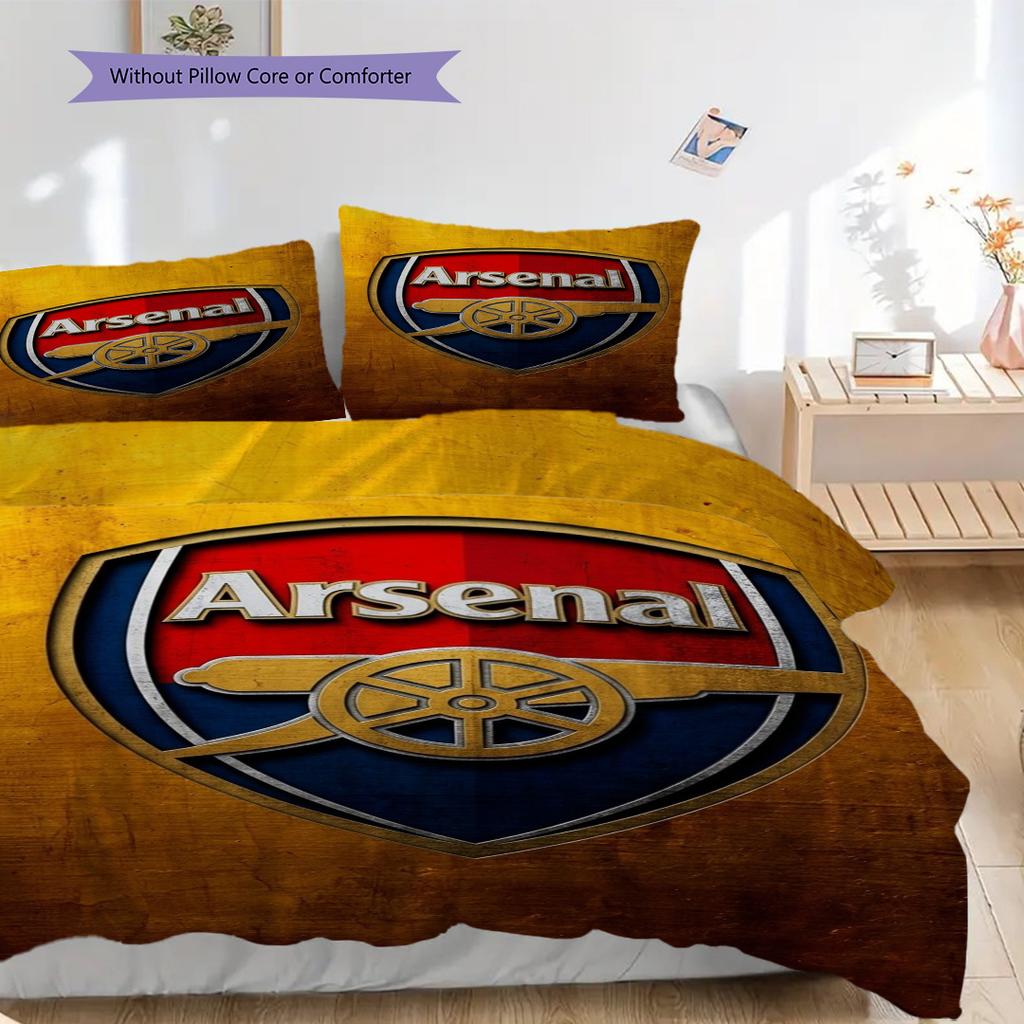 "Arsenal Emblem Golden Texture" Three-piece set (1 * duvet cover + 2 * pillowcase, without core) 2DFlat Duvet cover and pillowcase Bedding set