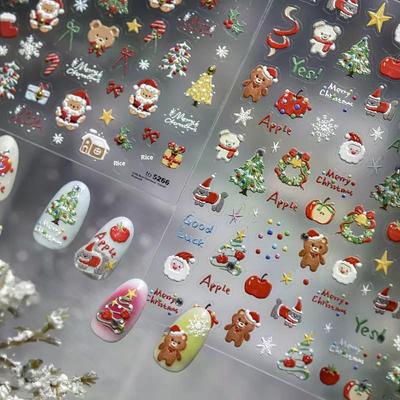 1Sheet Christmas Nail Stickers - Cute Snowflake Penguin Crystal Ball Red Hat Star Bow Lace Decals, Winter Manicure DIY Decor