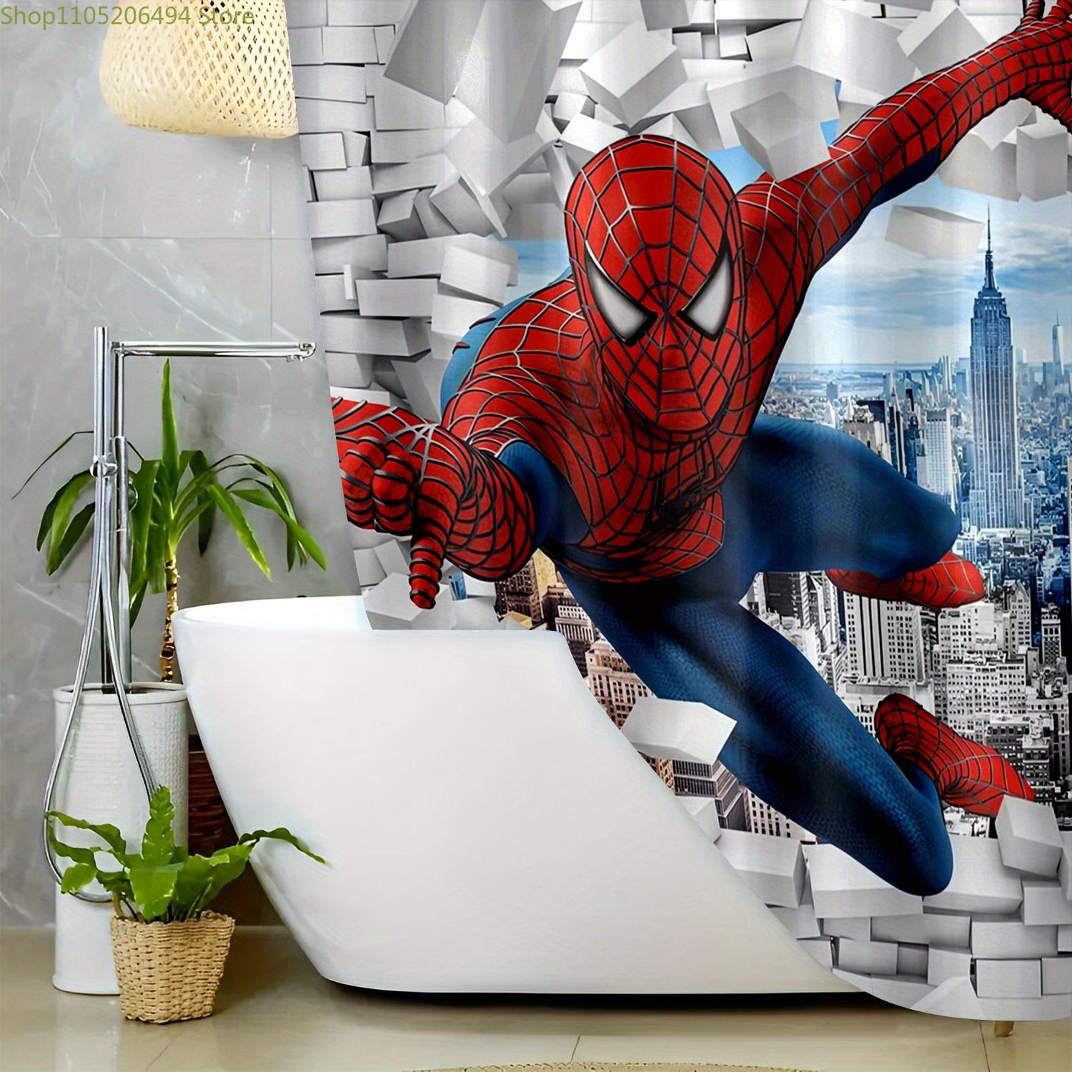 1pc Marvel shower curtain Spider-Man Shower Curtain, Printed Pattern Bathroom Set, Bathroom Decorative Shower Curtain with Hoo 90x180cm
