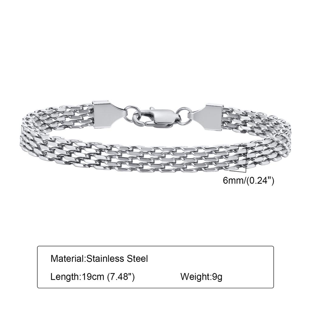 6MM Mesh Chain Bracelets for Men Boys,Waterproof Stainless Steel Italian Link Wristband,Simple Jewelry Gifts,19/21CM