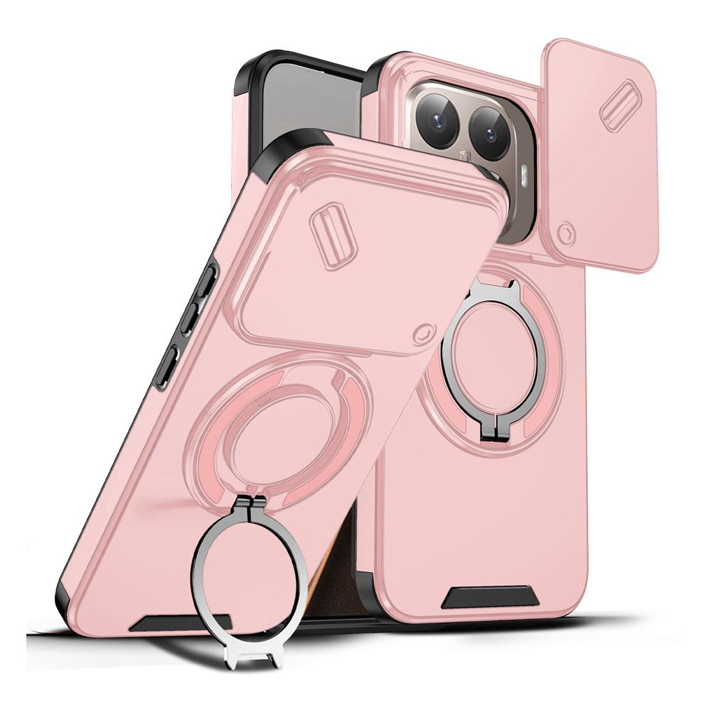 KEYSION 360° Rotating Ring Stand Phone Case for Xiaomi 15T 15T Pro Silicone+PC Slide Camera Protection Magnetic Shockproof Cover