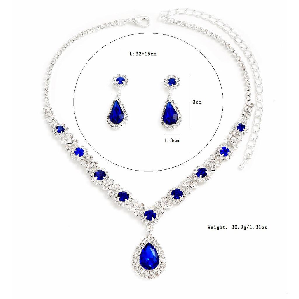 Elegant Crystal Gemstone Water Drop Necklace & Earrings Set