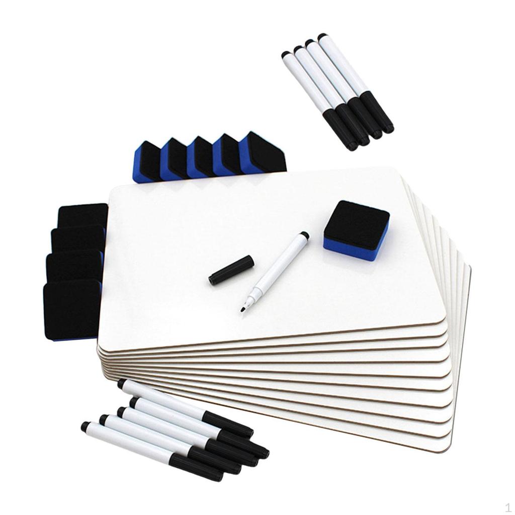 10Pcs Desktop Dry Erase Boards with 10 Markers Double Sided Versatile Use Lapboards White