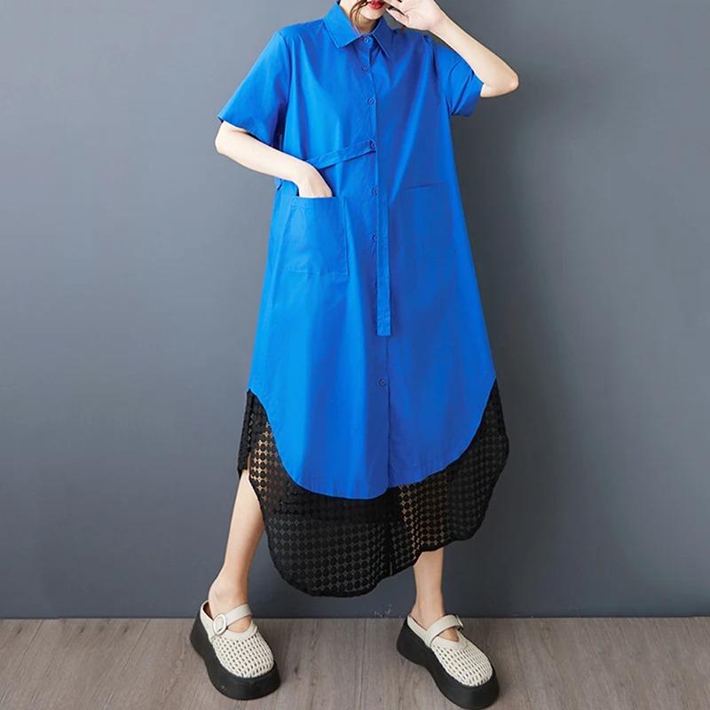 

XITAO Свободное сетчатое платье в стиле пэчворк ZMY1209 One Size синий