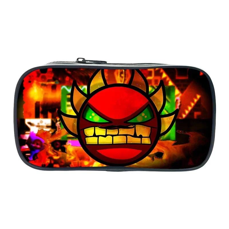 Funny Cartoon Geometry Dash Pencil Case Makeup Box High Capacity Pencil Bag Students School Supplies Stationery Bag Kids Gifts