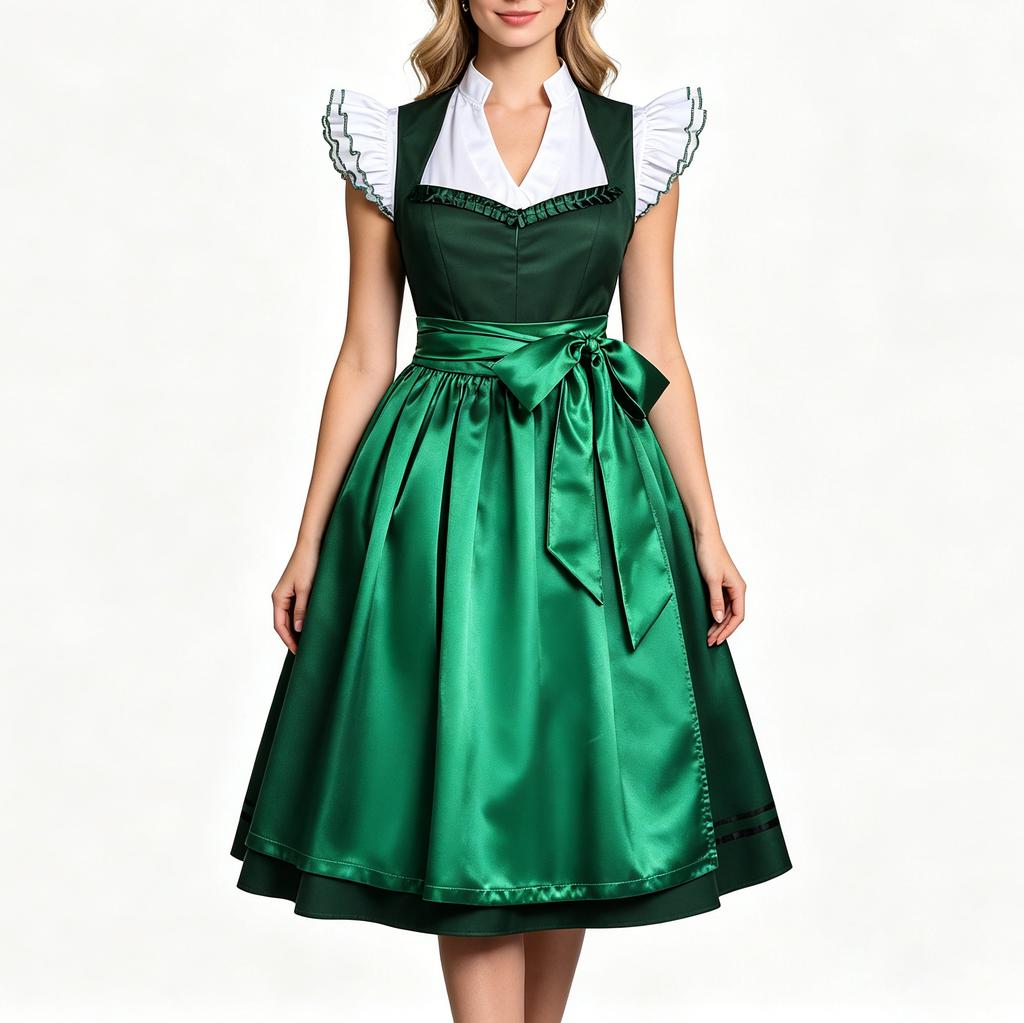 Dames Traditionele Oktoberfest Jurk Vintage Stijl Mouwloze Dirndl Jurk met Gerimpelde Kraag en Tailleband voor Festival