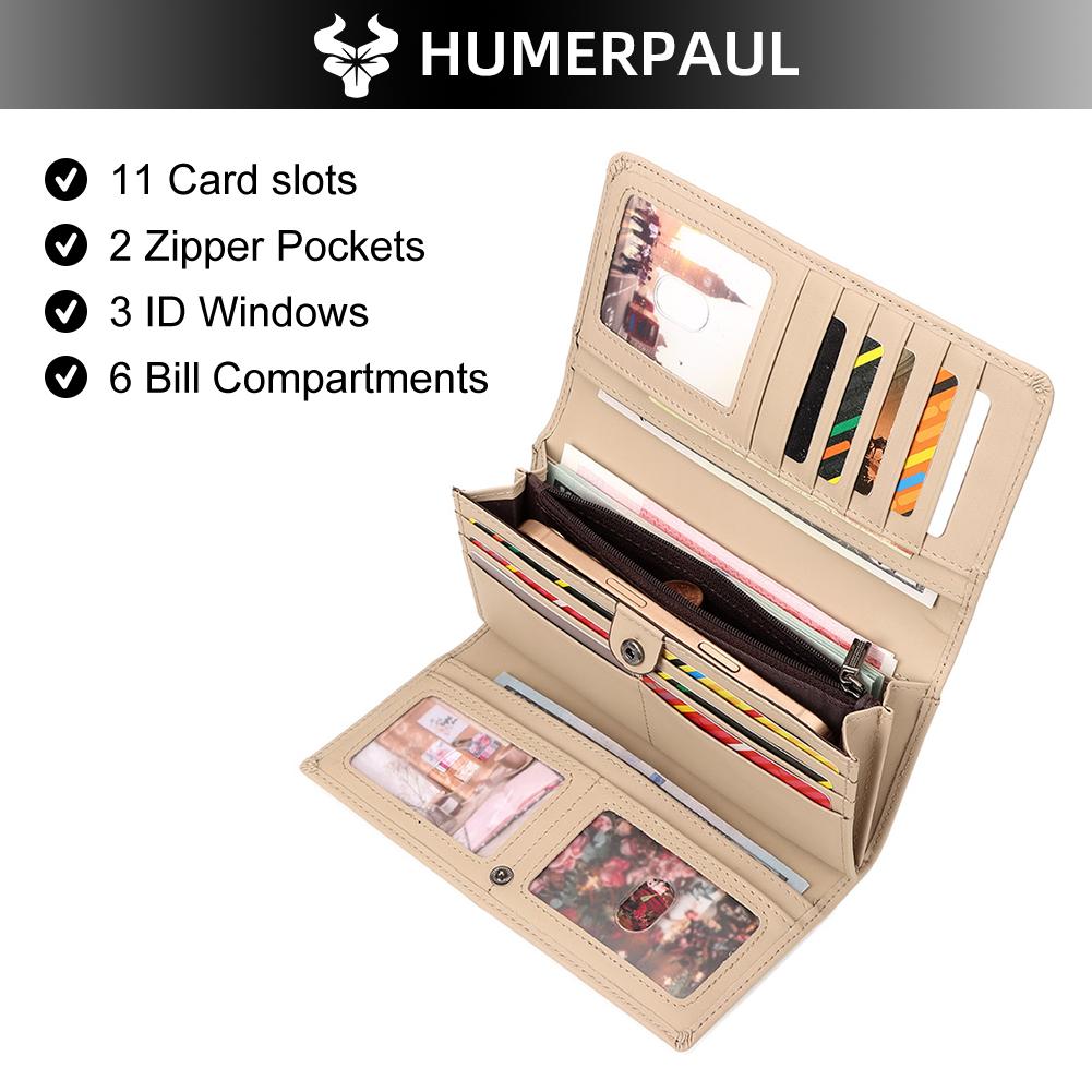 Humerpaul Women Wallet Long Leather Wallet Large-capacity Multi-card Clutch Wallet with Photo Window Coin Purse
