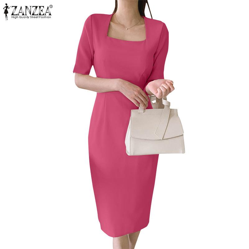 

ZANZEA Женское повседневное летнее тонкое платье с квадратным воротником и коротким рукавом