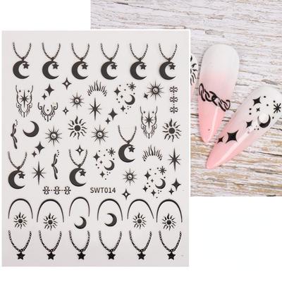 ברונזינג זהב כסף כוכב ירח שמש אמנות ציפורניים מדבקת 3D לייזר נסתר סמיוטיקה דפוס מדבקות מחוון מדביקים מדבקות פולניות