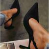 Spring Summer Fashion Solid Flock Thin High Heel Ankle Slingbacks Elastic Band Slip-On Career Party Dress Pumps 35-42