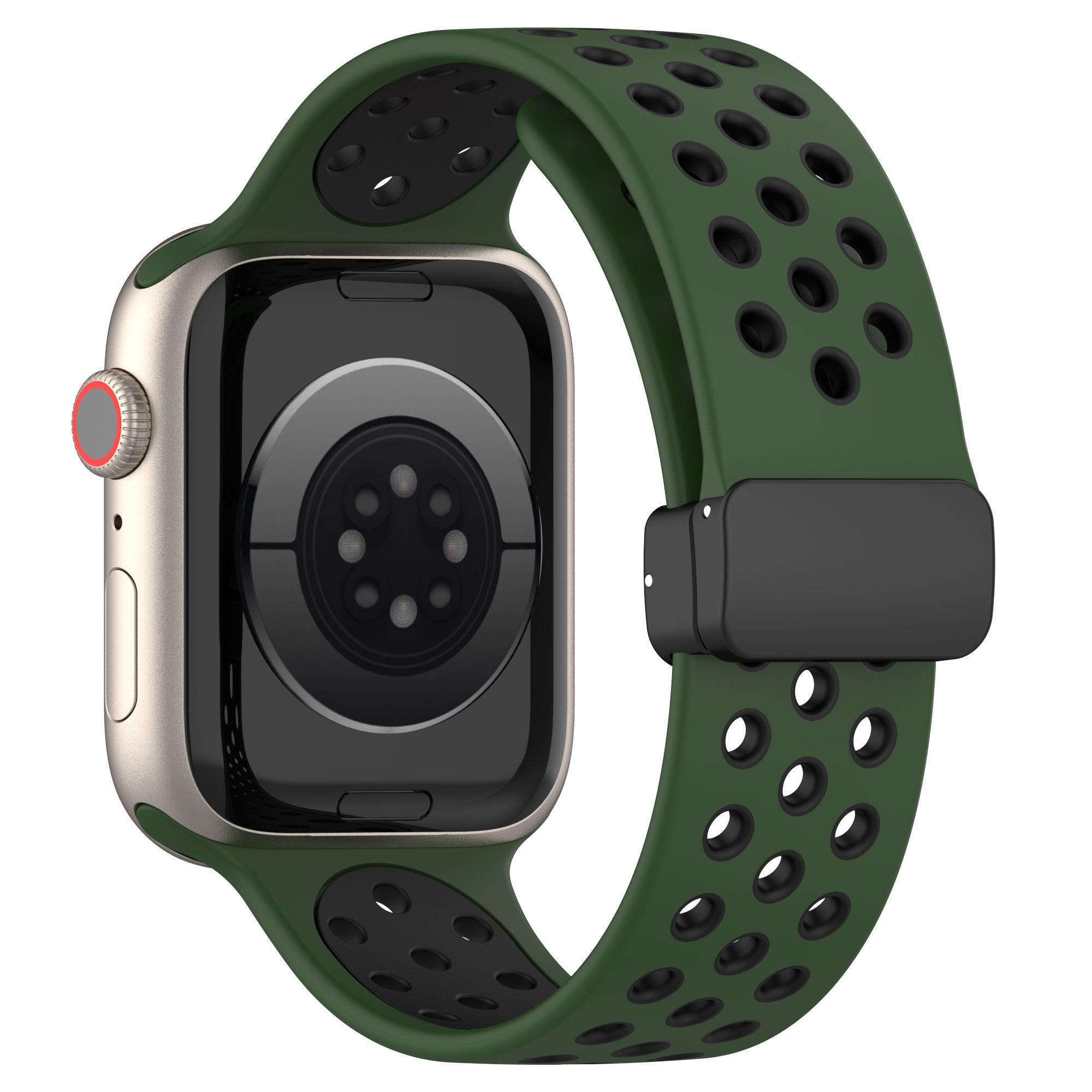 

Watch Strap for Apple Watch Series 10 42mm/9 8 7 41mm/SE (2023) SE (2022) SE 6 5 4 40mm/3 2 1 38mm Dual Color Silicone Band Breathable Watch Strap Army Green/Black