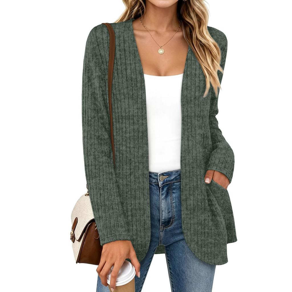Cardigan décontracté à manches longues de couleur pour femme, haut en maille à ouverture sur le devant pour un usage quotidien