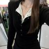 Patchwork Fake Two-Piece T-Shirt V-Neck Women's Layering T-Shirt Long Sleeve Top  Spring Season