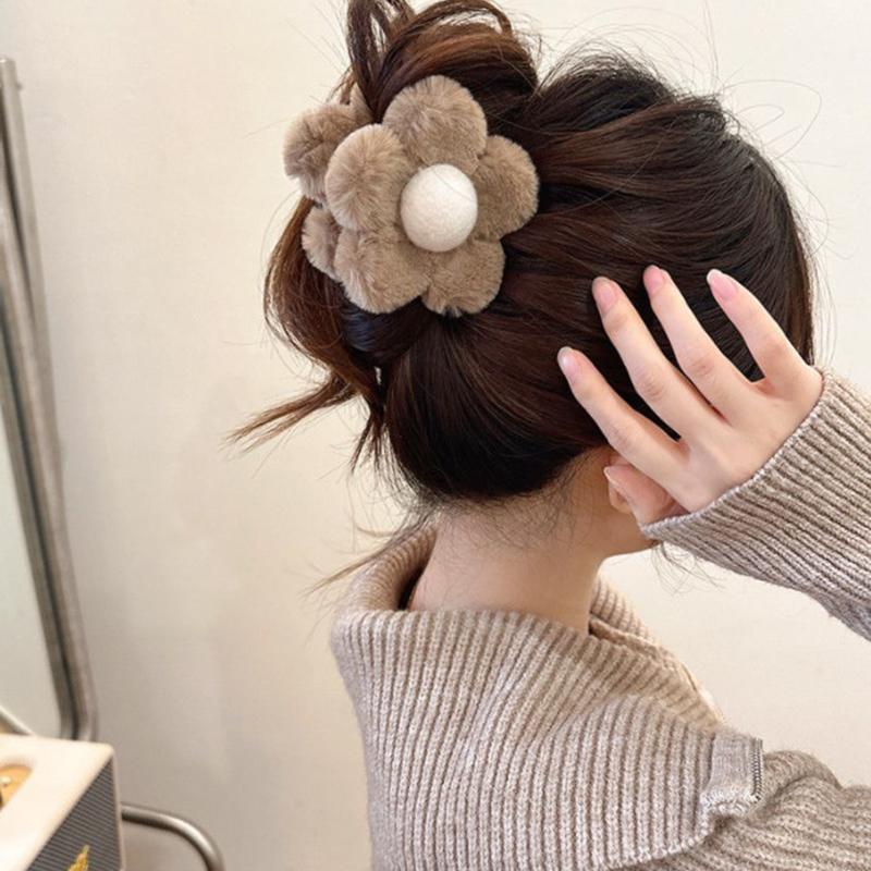 Plush Flower Hair Claw Large Shark Clip Simple Barrettes Crab Hair Clips Hairgrips Autumn Winter Hair Accessories