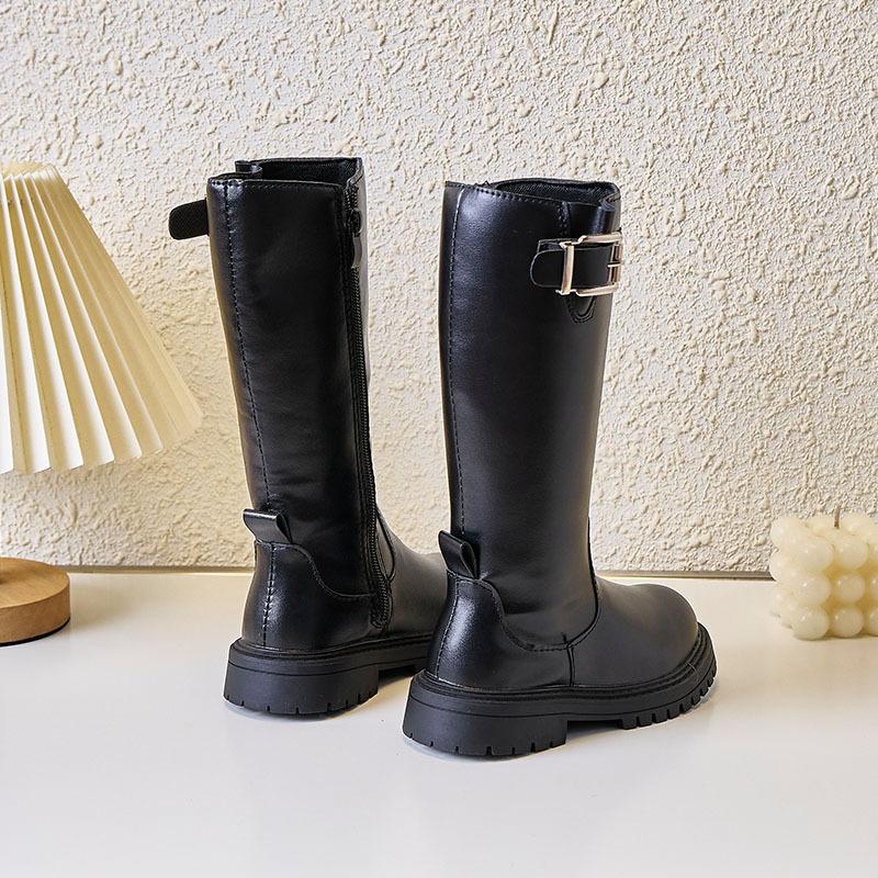 

Children Knee Length Boots Autumn Buckle Girls Princess Boots Kids Zipper Comfortable Non Slip Solid Color Long Boots 27 чёрный
