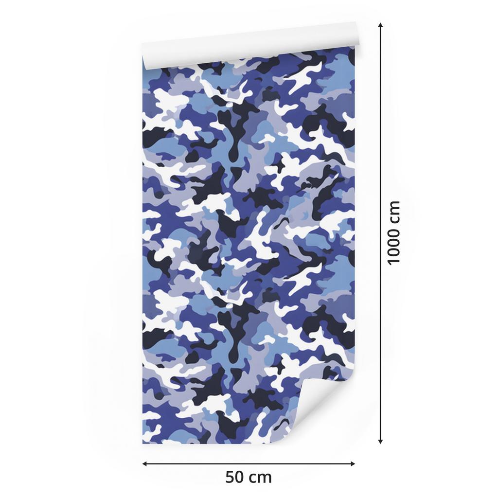 Military Camouflage Wallpaper Blue and Navy for Living Room and Bedroom 50x1000