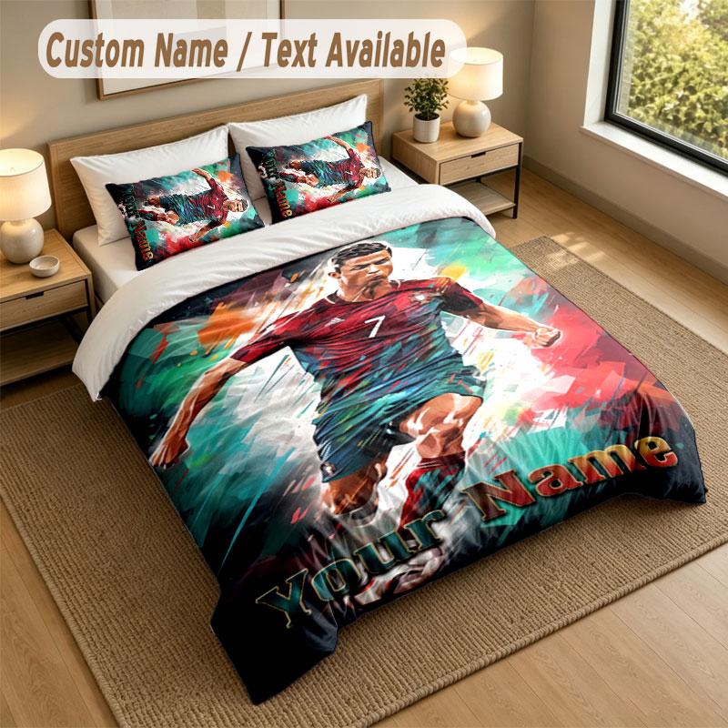 Bedding Set 1 Duvet Cover 2 Pillowcases Cristiano Ronaldo Print Soft Bed Linen Bedroom Decor