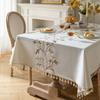 Waterproof Fabric Tablecloth Linen Blend Fresh Nordic Style Embroidered Rectangular Dining Table Coffee Cover
