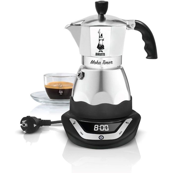 Electric Italian Coffee Maker - BIALETTI - MOKA TIMER - 3 Cups - 120 Ml - Stainless Steel