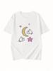 Cute Rabbits Stars and Moon Print Summer Sporty Daily Wear Tee Women's Casual Print Round Neck Short Sleeve Tops Tees Streetwear