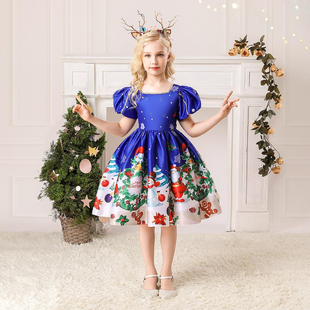 Kids Girls Santa Claus Xmas Snowman Princess Dress Children Christmas New Year Cosplay Costumes Kindergarten Performance Role Play Outfit